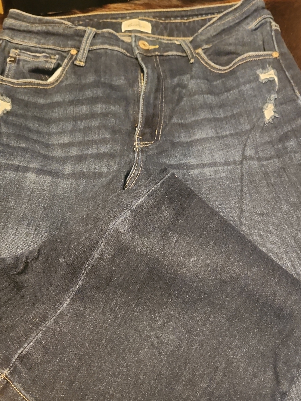 KanCan Women's Indigo Straight Jeans with Subtle Distress